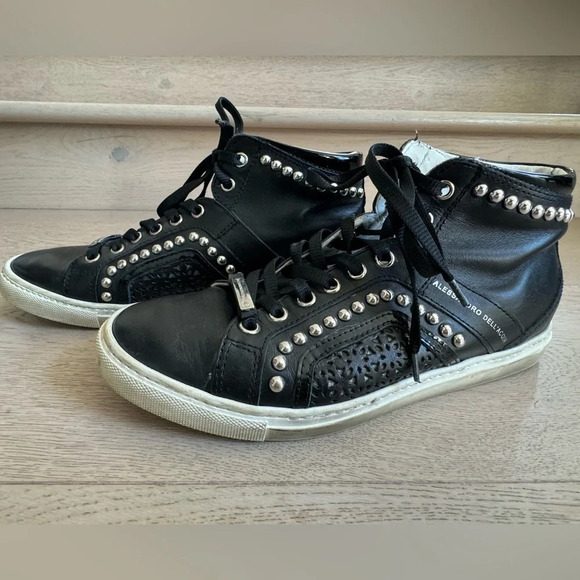 Alessandro Dell'Acqua black leather high top sneakers  size 37.5 - Picture 5 of 12